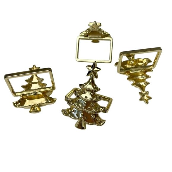 Lenox Holiday Christmas Tree Napkin Holders Set of 4 Gold Tone with Box - Picture 4 of 5